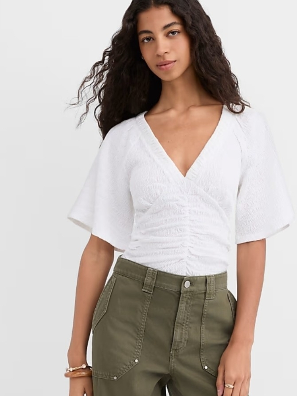 LOFT Petite Smocked Flutter V-Neck Top